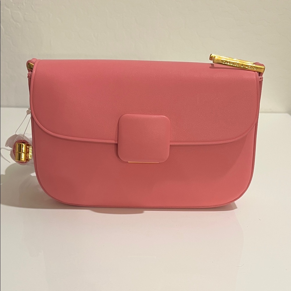 Charles & Keith Koa Square Push-Lock Shoulder Bag - Pink